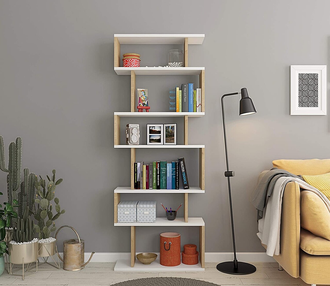 Corp biblioteca, Hanah Home, Bates, 60x19.6x160 cm, Alb / Stejar - imagine 4
